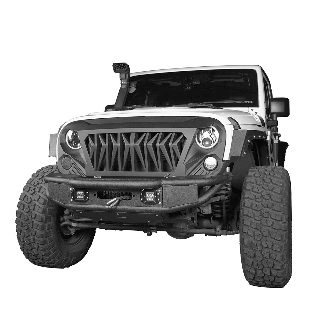 Tubular Front Bumper w/Winch Plate & LED Lights For 2007-2018 Jeep Wrangler JK