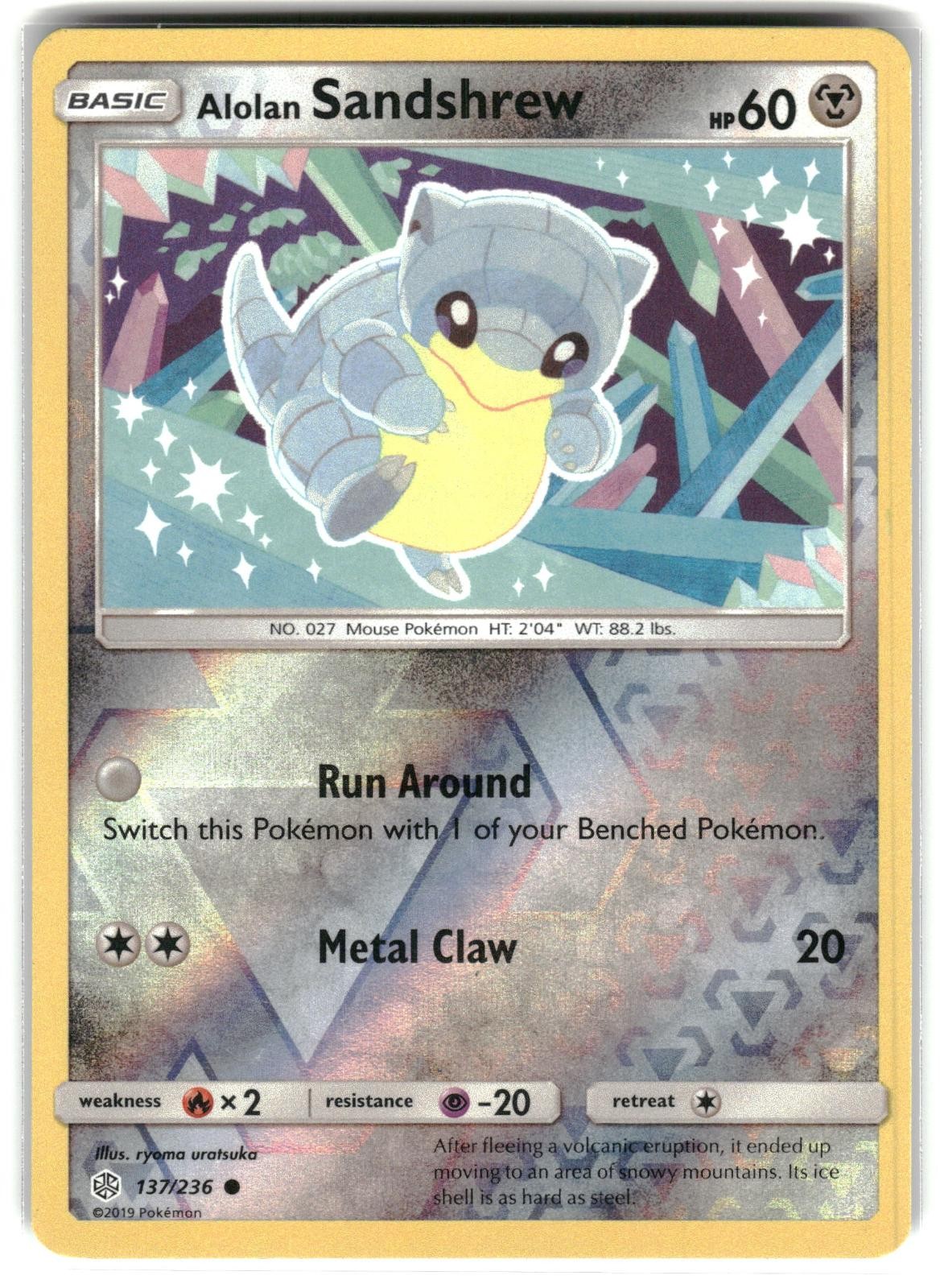 POKEMON ALOLAN SANDSHREW COSMIC ECLIPSE REVERSE HOLO 137/236 COMMON NM 2019