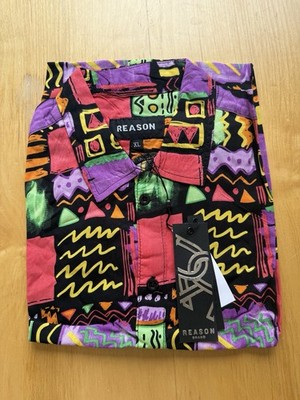 Reason Brand Men s XL Rayon Button Up Shirt 90s Abstract Geo Print NWT