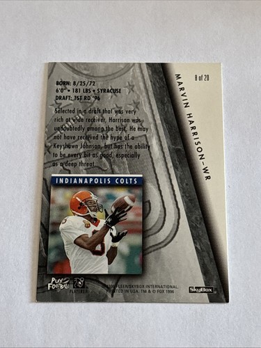Football Card -- 1996 SkyBox Impact NFL on Fox #8 of 20 Marvin Harrison - Bild 2 von 2