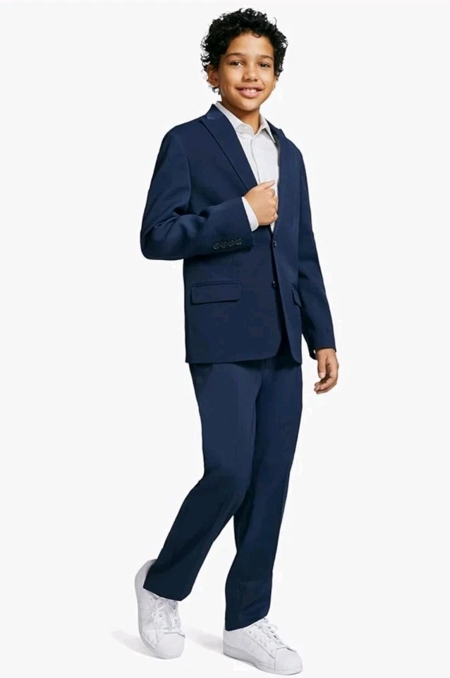 Conjunto de traje formal de 2 piezas para niños Calvin Klein, chaqueta de un solo pecho y 20 rectos Foto 3 de 4