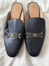 Tory Burch Amelia Backless Loafer Mule Flat Black Leather Size 8.5