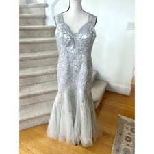 Custom Silver Grey Beaded Illusion Sweetheart Neckline Mermaid Trumpet Gown