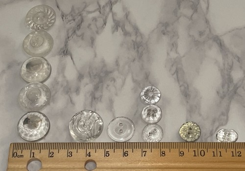Vintage 12 Czech Clear Depression Crystal Glass Crafting Buttons 107-8 - Picture 12 of 13