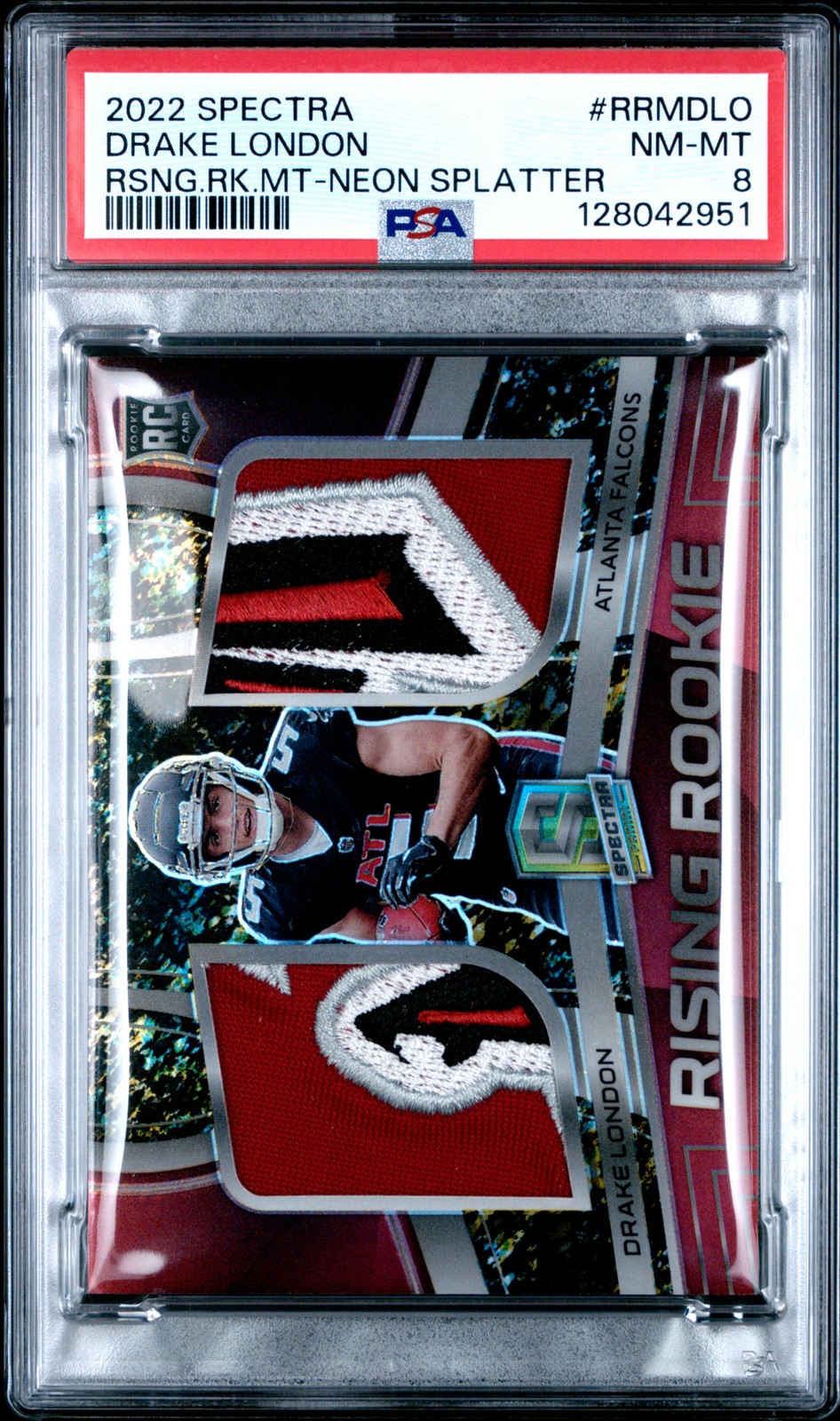 Drake London Panini Spectra Rising Rookie Materials #RRMDLO Neon Splatter