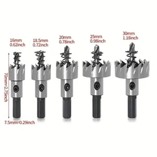 5PCS Carbide Tip TCT Hole Saw For Steel Metal Alloy 16-30mm Cutter Drill Bit Set