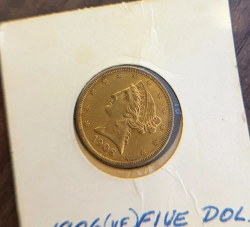 1906 $5 Liberty Head Half Eagle Gold Coin Whitman Holder