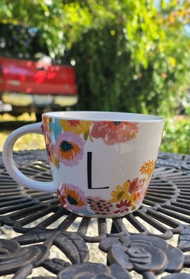 Opal House Floral Monogrammed D Coffee Mug 16 oz  White Stoneware Hot Chocolate