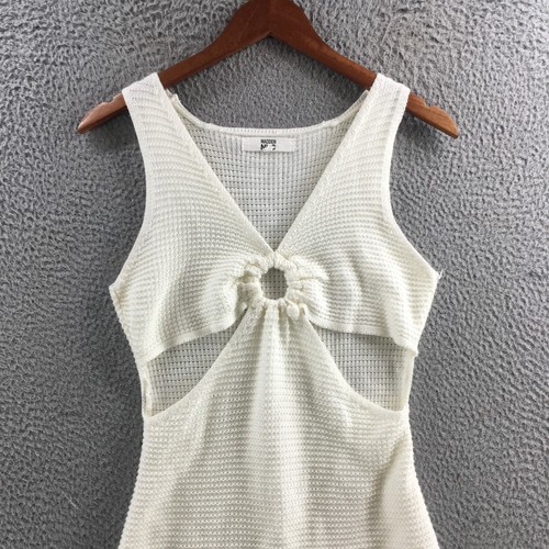 Madden NYC Bodycon Cut Out Ring Crochet Mini Dress Womens L Off-White Knitted - Picture 2 of 14