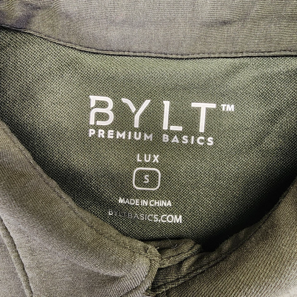 BYLT Premium Basics Lux Button Front Short Sleeve Shirt Men's S Green Drop Cut - Image 3 of 4