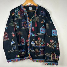 Women's Chico's Size 3 Art To Wear Embroidered Village Jacket Boho Tapestry