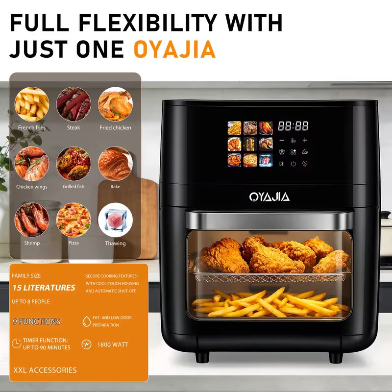Friggitrice ad Aria Calda 15 L Airfryer Friggitrice 10 Programmi Spiedini Girevoli e Sparare foto 5