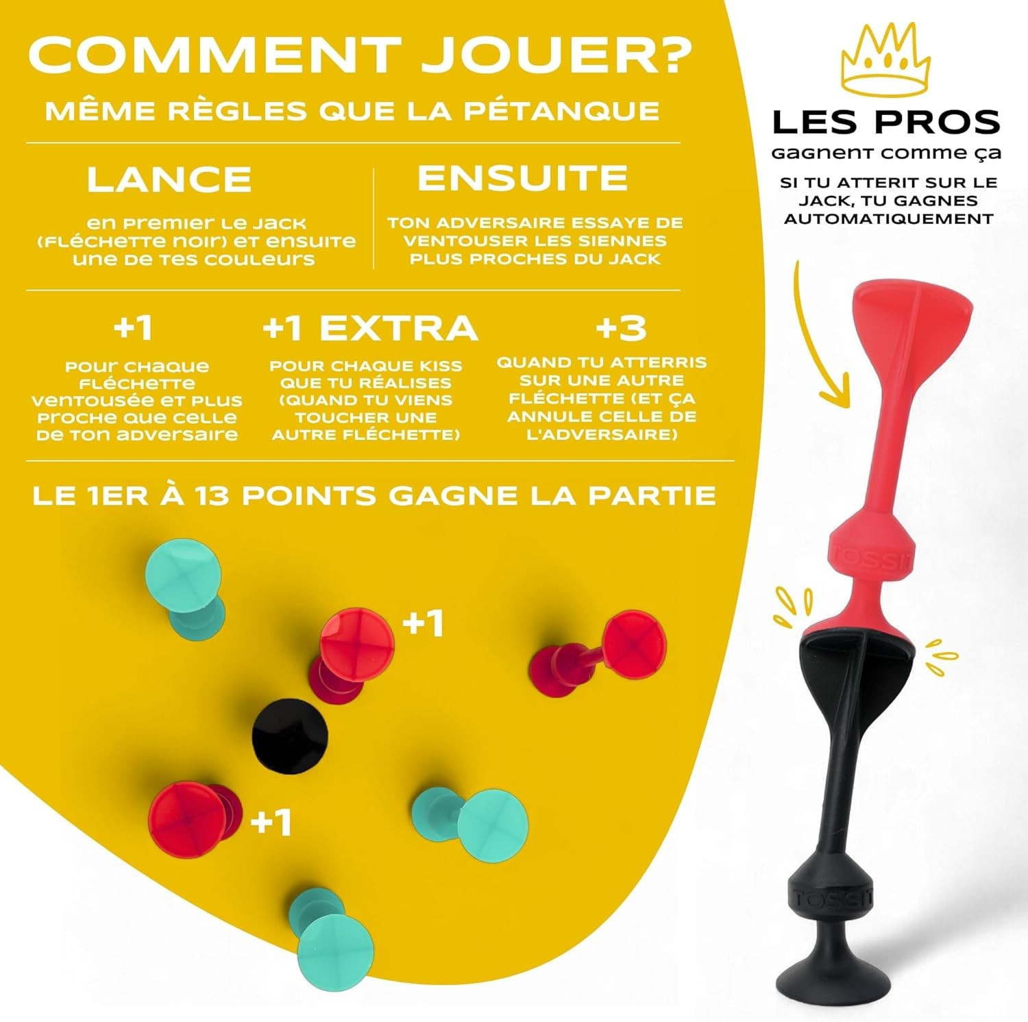Fléchette ventouse TOSSIT S en silicone avec forte adhérence surfaces lisses