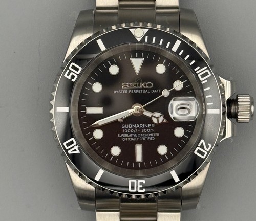 SeikoMod Sub Hommage Neu und handgebaut mit Seiko NH35 Automatik-Uhrwerk Schwarz