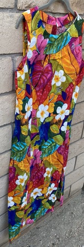 Vintage Dress Colorful Floral Tiki Aloha Hawaiian Style Maybbe Handmade Homemade - Picture 6 of 24