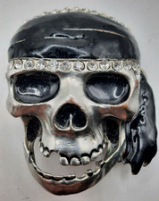 Pirate Skull Belt Buckle White Rhinestones Cosplay Halloween Vintage 90s Heavy