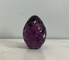 Waterford Signed Amethyst Purple Crystal Faceted Egg Paperweight VTG 2.5” High