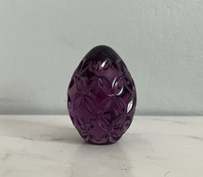 Waterford Signed Amethyst Purple Crystal Faceted Egg Paperweight VTG 2.5” High