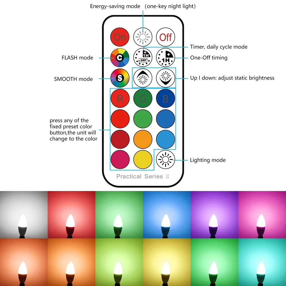 E12 LED Bulb Color Changing Candelabra Light Bulb with Remote Control, 50W In... - Image 3 of 4