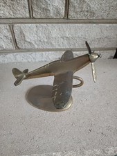 Vintage Solid Brass Supermarine Spitfire With Rotating Propellor On Stand  WW2