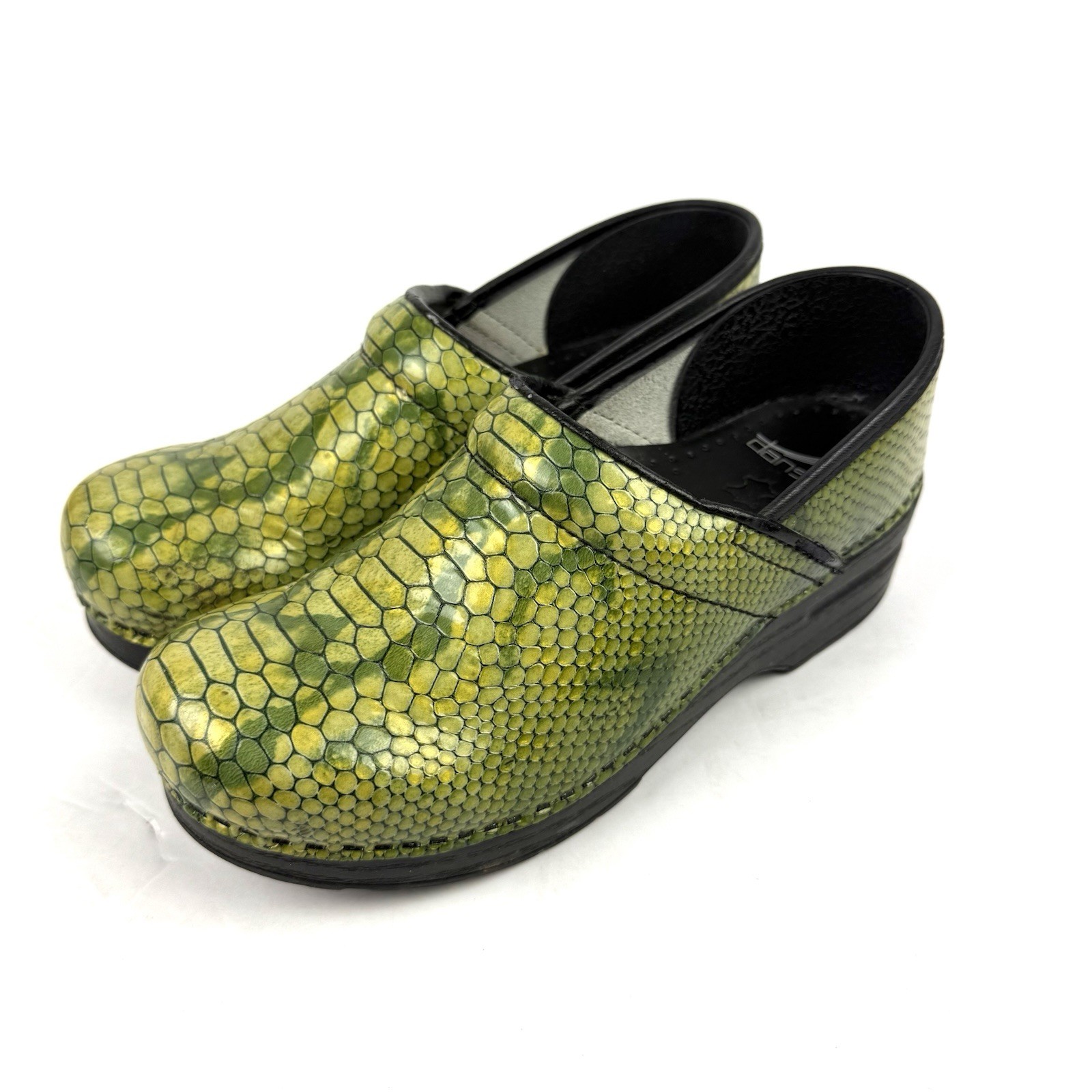 Dansko Clogs 38 Python Green Yellow Leather Women… - image 1