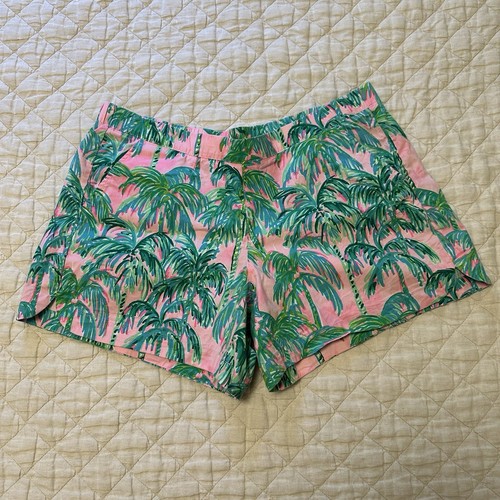 Lilly Pulitzer Ocean View Shorts Pink Palm Women’s Large Flat Front Tropical