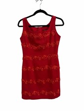 Women’s Vintage Tabloid Red Rosette Embroidered Dress Size Small