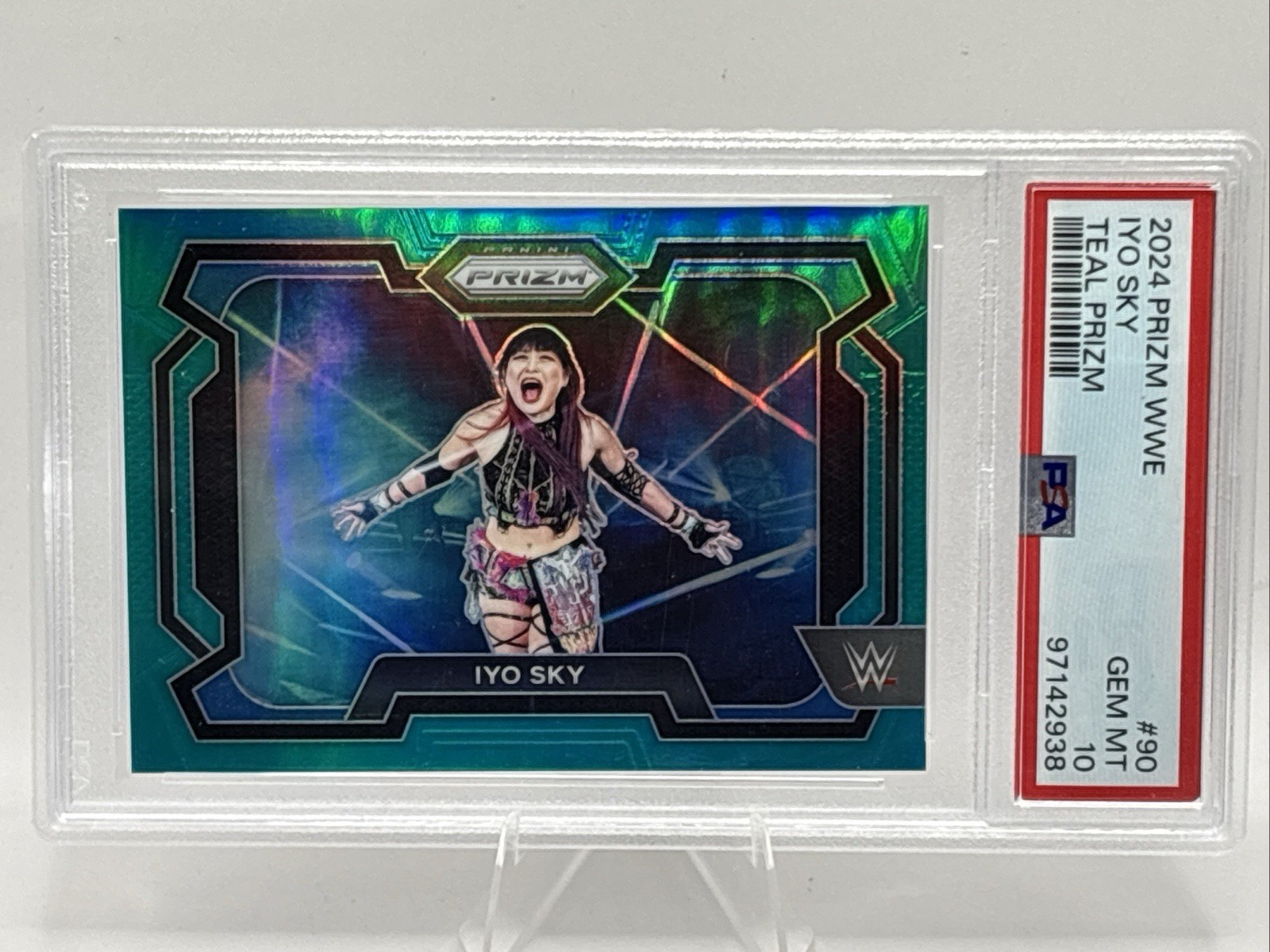 2024 Panini Prizm WWE Iyo Sky #90 Teal Prizm #14/49 Graded PSA 10