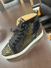 Christian Louboutin Men  s Black High Top Spiked Studded Lace-Up Sneakers 10