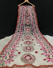 Women net dupatta white Embroidered chunni party wear stole traditional gift