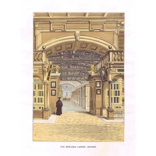 OXFORD The Bodleian Library - Coloured Antique Print 1845