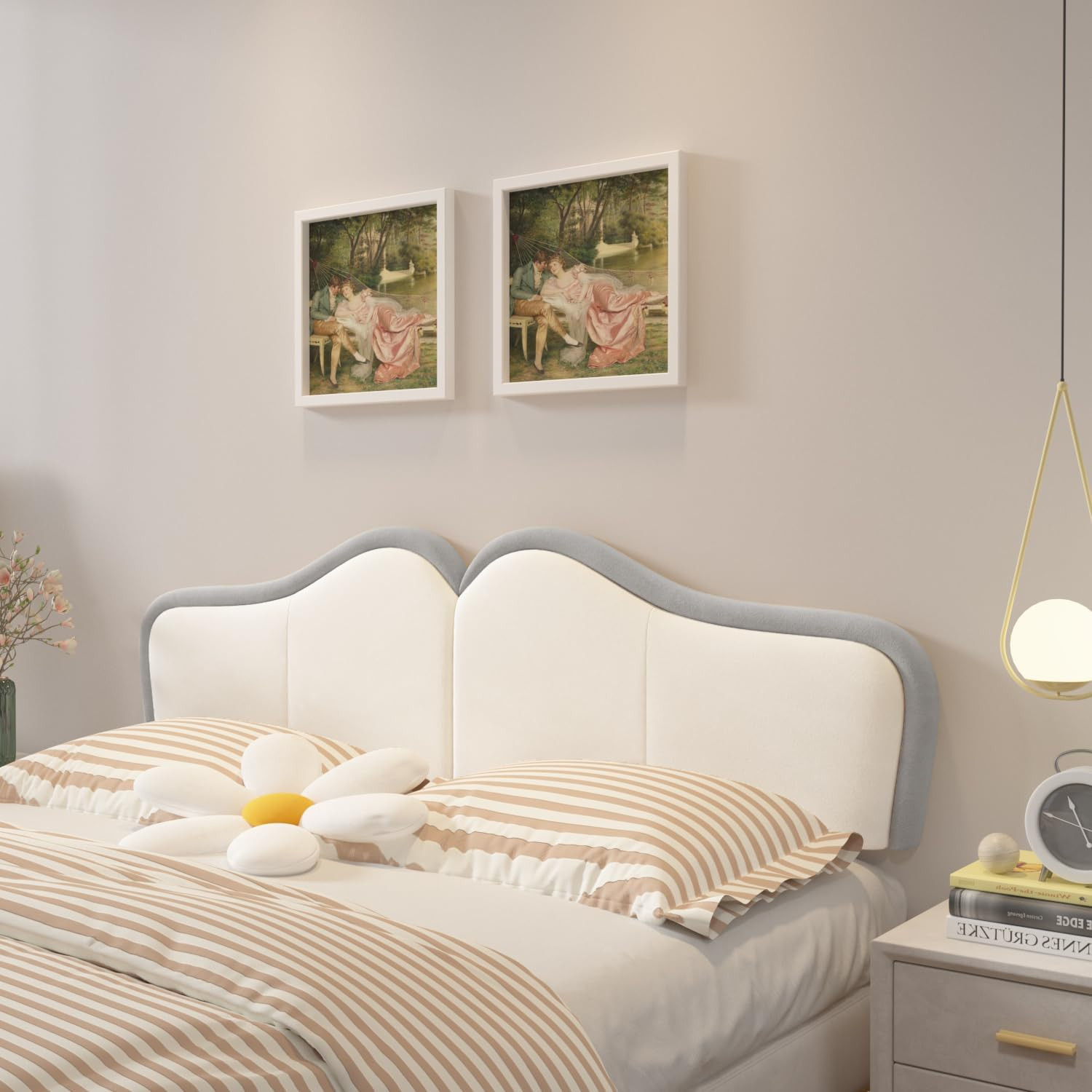 Queen Headboard,Upholstered Headboards Bed Head Board Modern Wave Shaped Velvet 