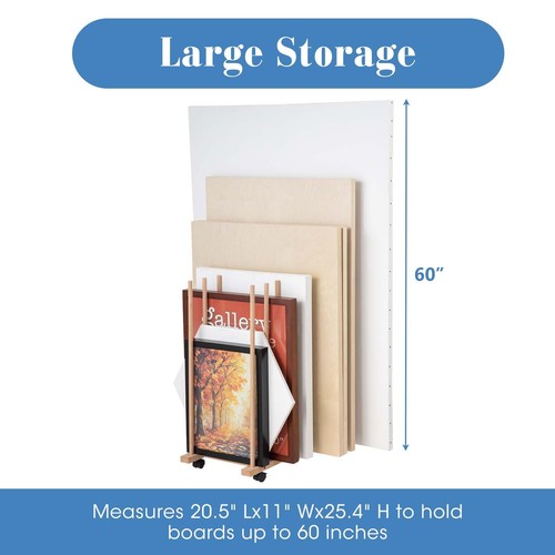 Large Art Storage Rack with Four Caster Wheels - Wooden Canvas Storage Stand - Picture 2 of 6