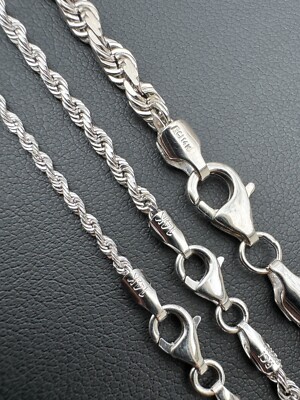 White Gold 4mm Solid Rope Chain Solid 14k White Gold Men's Women's