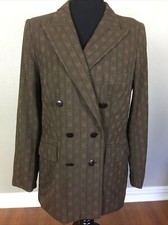 ESCADA VTG US 12 IT 50 M/L Wool Blazer Jacket Double Breasted Brown GEO RARE