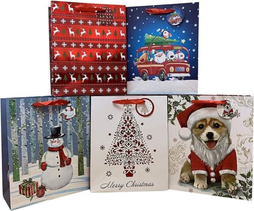 Christmas Gift Bags Assorted Sizes - Set of 15, Bulk, Large, Medium, Small, Tags - Picture 4 of 8