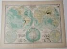 1897 Century Atlas Map Hemispheres #2 Showing Height of Land and Depth of Water