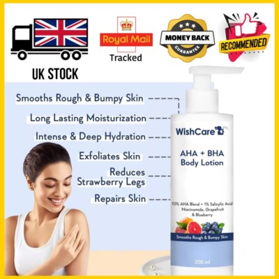 WishCare AHA+BHA Bodylotion 200ml - Peeling, Hydratisieren, Reparatur, Natürlich & Sicher