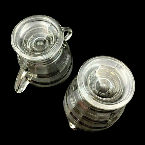 Vintage Anchor Hocking Banded Rings Crystal Platinum Trim Open Sugar Creamer Set - Picture 11 of 11