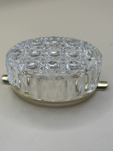 Vintage Clear glass cut ashtray gold tone rim oval barware 2 Rests 3.75”L 2.25”W - Picture 6 of 9