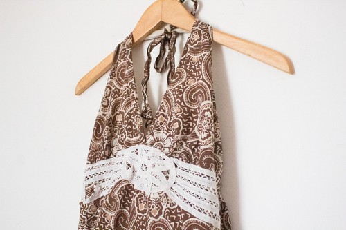 Speechless | Vintage 00’s Brown & Cream Paisley & Floral Halter Dress | Size 9 - Picture 4 of 10