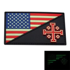 USA Flag Jerusalem Cross Crusader Patch GLOW DARK 3D-PVC Rubber 