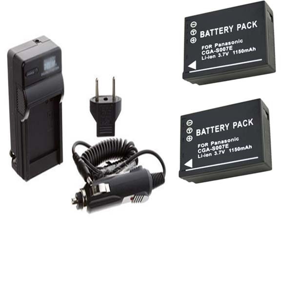 2 Batteries + Charger for Panasonic DMC-TZ1-S DMC-TZ2EB-S DMC-TZ2EF-S DMC-TZ2EG-image