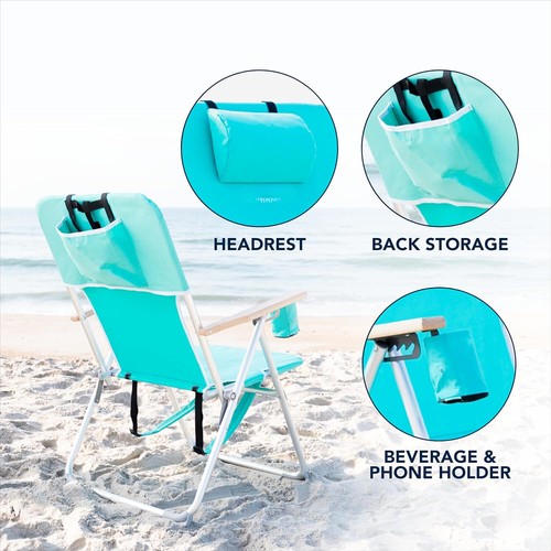 New- Folding Beach Chair, 4 Position Portable Backpack Foldable Cam - Picture 4 of 6