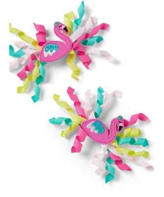 Gymboree Tropical Paradise Flamingo Curlies Curly Barrette Set NWT 2023