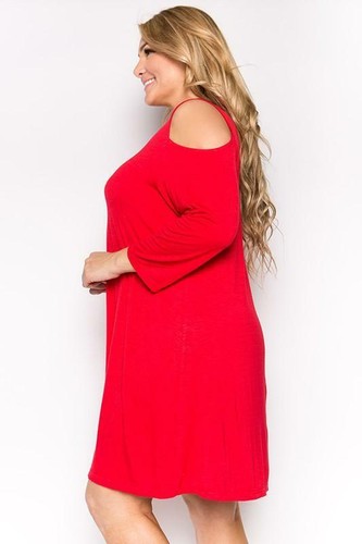 FANCO PLUS SIZE COLD SHOULDER DRESS CHOOSE COLOR/SIZE LONG SLEEVE - Picture 9 of 9