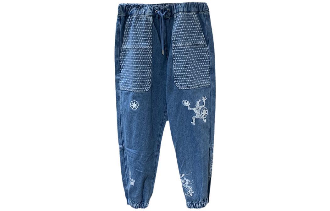 Рабочая одежда с вышитым рисунком Li-Ning, выстиранные джинсовые брюки