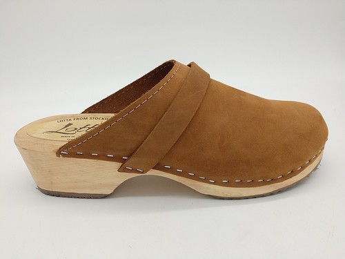 Lotta's Stockholm Sweden Camel Leather Classic Clogs Mules Heels EU 41 US 9.5