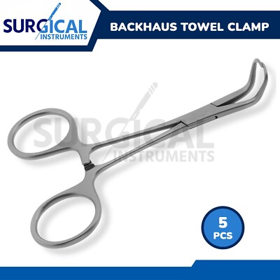 5 Pcs Backhaus Towel Clamp Forceps 3.5'' Surgical Stainless Steel German Grade