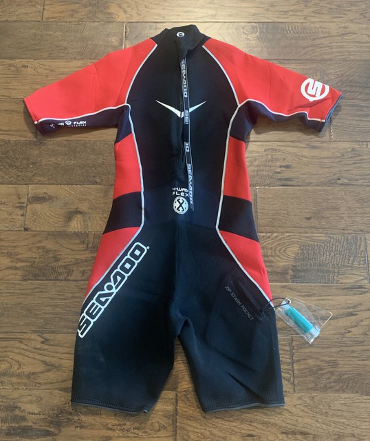 Seadoo BRP Mens Size M Short Wet 4 Way Flex Suit Ultra Flex Black Red FV10419 Seadoo BRP Mens Size M Short Wet 4 Way Flex Suit Ultra Flex Black Red FV10419